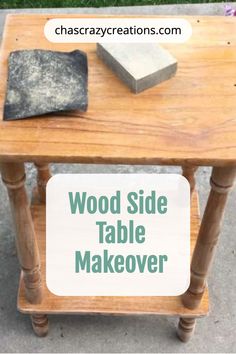 wood side table makeover Redo Side Table, How To Refinish A Side Table, Wood Side Table Makeover, Table Diy Makeover, Bleach Wood Side Table, Painted Queen End Side Tables, Wood Side Table Diy, Referbished Side Table, Ideas To Paint