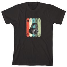 "Vintage Music Headphones Shirt  Some of our shirts are designed with a distressed font - this is on purpose - please look closely at the images to make sure it is how you want.  -------------------------------------------------------------------------- Custom Orders: If you want a name or date changed on any of our shirts then we'd be more than happy to accommodate your request. You can leave a comment with your or> If you want a completely custom shirt made please send us a convo through Etsy and we'll evaluate on a case by case basis if we can design that for you. -------------------------------------------------------------------------- All of our shirts are printed on 100% Cotton t-shirts (except Sports Gray which is a 90% cotton/10% polyester blend.) Unisex shirts will be a more trad Dj Gifts, Distressed Font, Music Headphones, Music Music, Custom Shirt, Vintage Music, Music Producer, Text Design, Electronic Music