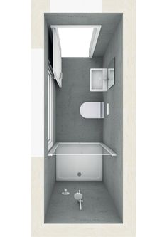 a small bathroom with a skylight above the bathtub and toilet area, as seen from above