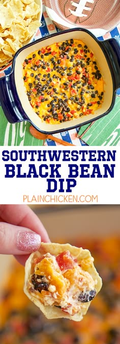 this southwestern black bean dip is the perfect appetizer for any football fan