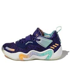 Kids adidas D.O.N. Issue 3 C BP Basketball Shoes/Sneakers Sketchers Sneakers, Stylish Sneakers, Hoka Running Shoes, Saucony Sneaker, Adidas Shoes, Basketball Shoes, Low Top, Blue Yellow