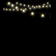 a black background with yellow lights strung across the top and bottom of each string on one end