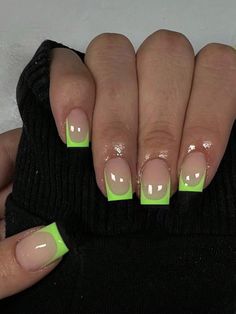 Multicolor  Collar    Color Nails Embellished   Nail,Hand & Foot Care Green French, Medium Long, European Style, Bright Green, Press On Nails, Glue, Nail Polish, Nail Art, Neon