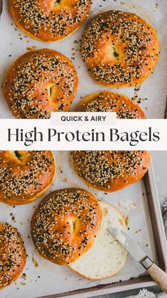 bagels with sesame seeds and poppy seed sprinkles on top in a baking pan