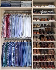 a closet filled with lots of clothes and shoes