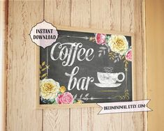 a sign that is on the side of a door with coffee bar written on it