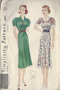 ~ Circa/Date: LATE 1930s ~ Details:   Two style variation DRESS ~ Size/Measurements (Inches):     ~ Size: 14     ~ BUST: 32″     ~ Waist: 27″      ~ Hip: 35″ ~ Please Note: ~ You are buying a 'Professional Reproduced' copy of this sewing pattern. Copied from the original sewing pattern. Produced in Full Scale Pattern Pieces ready to cut with full instructions included. Reproduced on high quality 50 gm paper with black ink, durable and easier for reuse. Printed by a Professional Printing Company.   ~ With this product comes an accompanying 'Booklet' and inside the Booklet it includes: ~ A 2-page Instructions and Illustrations on 'How to Adjust Your pattern to your Personal Measurement.' ~ Personal Measurement Chart ~ Body Form Illustrations ~ Fitting Checklist ~ Metric Equivalency Chart ~ N 1930s Dress Pattern, 1930's Dresses, Vintage Vogue Sewing Patterns, Simplicity Dress, 1930s Dress, Afternoon Dress, Motif Vintage, 1930s Fashion, Couture Vintage