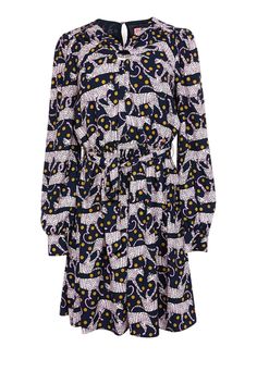 Add some whimsy to your wardrobe with this playful panther print dress from Kate Spade! Bold, yellow dots and wild panthers adorn the delicate crêpe de chine fabric, creating an eye-catching pattern that will make you stand out in any crowd. Complete with flirty details like puffed sleeves and keyhole cutouts, this belted beauty is a must-have. Size M 100% Polyester Lined bodice Crêpe de chine fabric Lightly puffed sleeves Triple-button barrel cuffs V-neck w/ fixed front keyhole Ruched bodice Elasticized waist Detachable self-tie belt Back keyhole w/ button closure Bust 36" Waist (unstretched) 26" Shoulder to hem 37" Sleeve length 26.5" Leopard Print Summer Dress For Work, Spring Leopard Print Work Dresses, Leopard Print Spring Dresses For Work, Leopard Print Dress For Spring Workwear, Summer Workwear Dress In Leopard Print, Spring Leopard Print Daywear Dresses, Fitted Leopard Print Daywear Dress, Fitted Leopard Print Day Dresses, Fitted Leopard Print Dresses For Daywear