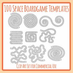 an art set for commercial use in the style of doodles with text that reads,'100 space boardgame templates clip art set for commercial use '