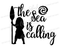 the sea is calling with a girl holding a paddle in her hand and text that reads,