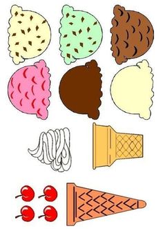 an image of different ice creams and cherries on a white background with clipping