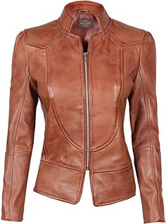 Womens Brown Leather Biker Jacket Are you looking to build a cool look? Try this slim fit brown biker leather jacket. This jacket is made of high-quality real leather with internal viscose lining, and there is one inside pocket and zip closure. The stand-up style collar and texture give a more vintage look. It is best for both a relaxed and incredibly stylish look. Specifications: External: Real Leather Internal: Viscose Lining Collar: Stand-up style Color: Brown Pockets: One Inside Pocket Celebrity Wear, Fitted Leather Jacket, Leather Jacket For Women, Cafe Racer Leather Jacket, Winter Wear Women, Leather Jacket Women, Tan Leather Jackets, Brown Fits, Lambskin Leather Jacket