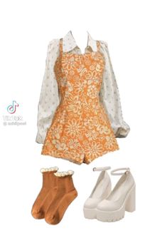 Orange Retro Outfit, Orange Cute Outfits, Orange Blossom Inspired Outfit, Cute Outfits Orange, 70s Clothes Women, Pastel Orange Outfit, Aesthetic Orange Outfits, Retro Outfits 70s Style, Orange Outfits Aesthetic