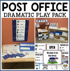 the post office dramatic play pack includes posters, mail boxes and other items for students to use