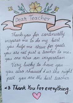 a thank note written to a teacher for her birthday or other special day celebration,