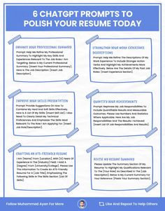 a poster with the words 6 chatt - propps to polish your resume today