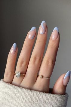 Baby Blue Nails, May Nails, Almond Acrylic Nails, White Nail, Prom Nails, Minimalist Nails, Short Acrylic Nails, Nail Arts, Acrylic Nail Designs