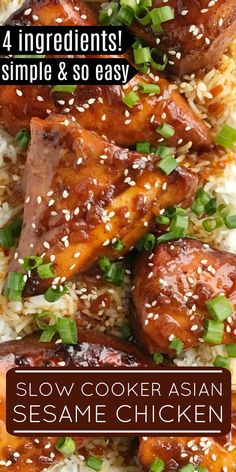 Crockpot Asian Recipes, Sesame Chicken Slow Cooker, Asian Sesame Chicken, Chicken Sesame, Sesame Recipes, Easy Sesame Chicken, Slow Cooker Asian, Chinese Chicken Recipes, Asian Chicken Recipes