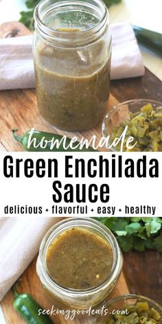 easy homemade green enchilada sauce in a mason jar