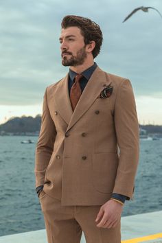 Brown Double Breasted Suit, Brown Suit, Tan Suit, Formal Men Outfit, Italian Suit