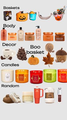 an image of various types of candles and body care products in different colors, shapes and sizes