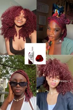 Hair Dye Black Girls Ideas, Dyed Hair Ideas For Black Women, Black Woman Hair Dye Ideas, Color To Dye Hair Black Women, Natural Hair Dyed Black Women, Dyed Hair For Black Women Natural, Burgundy 4c Hair, Color 4c Hair, Red Hair Dye Black Women