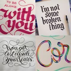 four different types of calligraphy on paper