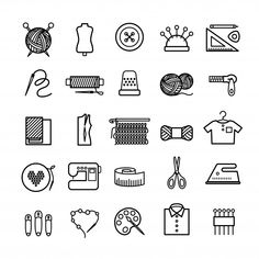 sewing and needleing icons set