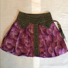 Gorgeous Nwot, Never Worn, Purple Colored Bubble Style Skirt By Oilily. The Tassel In Side Allows You To Adjust The Waist. Grommet Gold Buttons. Skirt Measures 11 1/2” Across; 14” Top To Bottom. Shown With Coordinating Purple Shirt, Which Is Being Listed Separately. Purple Mini Skirt With Pockets, Purple Cotton Skort, Purple Cotton Lined Mini Skirt, Spring Fasion, Fancy Skirts, Fashion Journal, Sewing Creations, Skirt Collection, Bubble Style