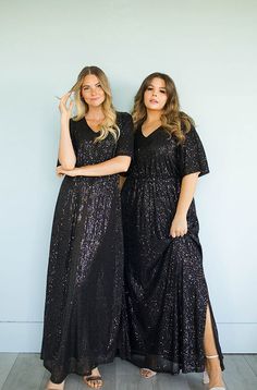 Daphne Black Sequin Dress - DM Exclusive Maxi Dress V Neck, Black Sequin Gown, Modest Bridesmaid Dresses, Sequin Gown, Black Sequin Dress, Swimsuit Fashion, Sequin Fabric, How To Look Classy, Modest Dresses