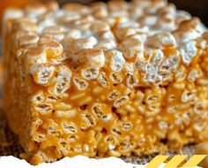 there is a piece of cake made out of corn kernels and marshmallows