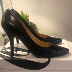 Really Beautiful Black Leather Pumps, Size 8. Never Worn, And A Great Wardrobe Basic. They Are Comfy And A Very Chic Pump. Classic Faux Leather Heels For Fall, Elegant Faux Leather Heels For Work, Classic Fall Faux Leather Heels, Chic Faux Leather Court Shoes For Workwear, Chic Faux Leather Court Shoes With Almond Toe, Classic Faux Leather Heels, Chic Almond Toe Faux Leather Court Shoes, Evening Faux Leather Court Shoes With Almond Toe, Classic Faux Leather Heels For Work