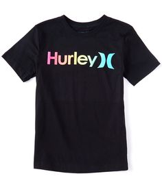 From Hurley&#x2C; this tee features:1x1-ribbed collarshort sleevespullover stylingcontrasting "Hurley" logo and icon logo detail on the frontcotton jerseymachine wash; tumble dryImported. Black Short Sleeve T-shirt With Front Logo, Cotton T-shirt With Front Logo, Black Cotton T-shirt With Front Logo, Sporty Short Sleeve Tops With Front Logo, Hurley Logo, Dillard's, Big Boys, One And Only, Shop Now