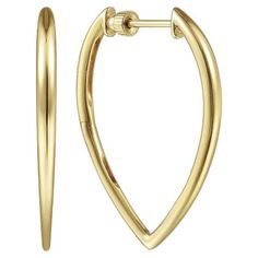 Show your stylish flair with this contemporary twist on classic hoop earrings! Vibrant contrast shines in the rounded hoop top that flares out then slims down into a rounded point to form an inverted droplet or pear shape. The cleanly bright solid 14 karat yellow gold look can be casual to elegant depending on how you want to dress! The "screwback" threaded posts and backs on these hoops are a fabulous secure upgrade to the standard post options for hoops. Just like the security some people love with threaded posts on stud earrings, these threaded hoops are even more secure because the earring back is always attached to your hoop! Just spin it until it is snug and secure! They shouldn't ever come off without your knowledge! At 30 mm long (1.18-inch long by 0.10-inch maximum width), these h Star Jewelry, Jewelry Earrings Hoops, Earring Backs, Cleaning Jewelry, Pear Shape, Jewelry Plate, Free Jewelry, Semi Precious Gemstones, Pear Shaped