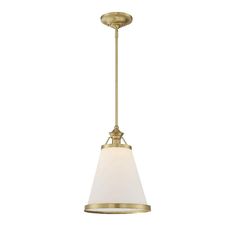 The Savoy House Ashmont 1-light pendant combines timeless lighting style, a white opal glass shade and a shining warm brass luster finish to create a light that is perfect for today's homes. Pendants are extremely versatile and can fit in many different spaces, such as kitchens, family rooms, great rooms, foyers, entryways, offices, bedrooms and bathrooms. This pendant comes with three 9.5-inch downrods, so you can get the perfect hanging height for your needs, and it can be hung on a sloped cei House Lighting Fixtures, Bamboo Ceiling, Led Puck Lights, Savoy House Lighting, House Lighting, Torchiere Floor Lamp, 3 Light Chandelier, Savoy House, Family Rooms