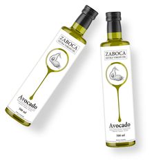 two bottles of avocado hair and body wash on a white background, one with olive oil