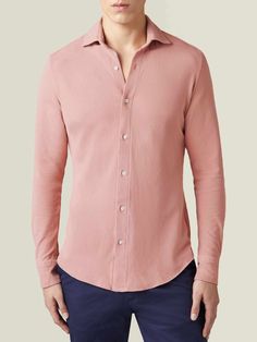 LUCA FALONI | PEACH SIENA PIQUÉ SHIRT | MADE IN ITALY Peach Colour Shirt For Men, Peach Color Shirt, Vintage Colours, Diamond Texture, Light Peach Color, Pique Shirt, Blue Denim Shirt, Cutaway Collar, Cotton Shirts For Men