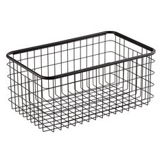 a black wire basket on a white background