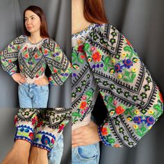 Amazing Romanian vintage blouse! So bright and stunning! So vibrant colours Tulle fabric Great condition! Universal size Will suit to and S and M size Romanian Blouse, Vintage Outfit, Vintage Blouse, Tulle Fabric, Top Vintage, Crop Top Blouse, Womens Blouses, Blouse Vintage, Embroidered Blouse