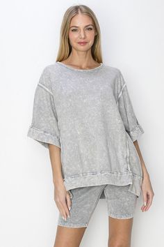 J.Her Mineral Washed Top with Binding Details in Light Grey Shirts & Tops J.Her Umgee Clothing, Thml Clothing, Umgee Dress, Umgee Tops, Short Cardigan, Love Clothing, Sweater Making, Plus Dresses, Outerwear Sweater