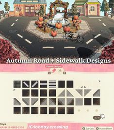 the autumn road and sidewalk designs are shown in two different styles, each with an individual's own image