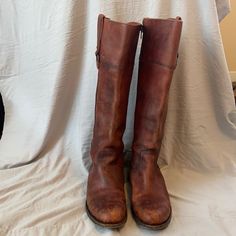 These Are Genuine Frye Riding Boots. Bought These A Few Years Ago From Another Posher But They Don’t Fir My Calves Anymore! These Are A Reddish Brown With Distressing. They Are Meant To Look A Little Scuffed But Not In A Messy Way. They Feature A Pretty Ring Detail. Always Got Compliments On These! Frye Riding Boots, Frye Shoes, Reddish Brown, Pretty Rings, Over The Knee, Over The Knee Boots, Riding Boots, Women Shoes, Boots