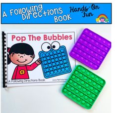 the pop the bubbles activity book is shown next to two plastic trays with different shapes and sizes