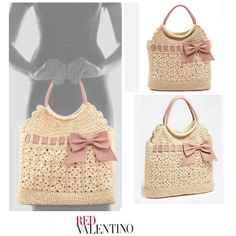 Red Valentino Beige Pink Woven Crochet Raffia Straw Beach Bg Tote Shoulder Bag. Enjoy This Classy Statement To The Beach, Travel Or To Any Of Your Occasions. Details Approx: - Measures: H 12 1/2” X W 16" X D 4 1/2” - Arm Fit: 6” - Handle: Double - Hardware: Gold - Features: Top Inner Magnet Snap Closure, Crochet With Leather Handles And Bow Accent, Lightweight, Interior: 1 Zip Pocket, Pink Leather And Canvas Lining - Preloved: This Sweet And Adorable Tote Was Gently Loved With Some Wear To The Corner, Light Spots To Interior And Some Rubbing To The Leather Section As Pictured. Please Refer To All Photos Close Up & Ask Questions! Reasonable Offers Are Welcome! 240390cc031 Pink Woven Crochet Bag For Gift, Valentino Straw Bag, Brown Luxury Crochet Bag With Woven Leather, Luxury Beige Leather Crochet Bag, High-end Luxury Crochet Open Weave Straw Bag, Woven Crochet, Straw Beach Tote, Corner Light, Light Spots