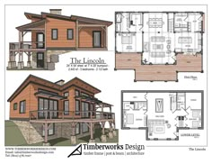 two story log home plans with lofts and living quarters, including an open floor plan