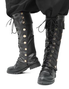 PRICES MAY VARY. Package Includes: Pirate Boot Covers*1, aviailable in 2 colors, classic black/brown. Quality Material: This medieval pirate boots cover is made of pu leather, which is soft in texture, particularly tough and washable outside. Size: This pirate boot tops men has only one size, but can adjust the ties to fits almost men. Its top circumference is about 12"-16", midle circumference is about 11"-12.6" and the bottom circumference is about 11"-12.6". Various Occasions: This boots cove Men’s Knee High Boots, 1800s Shoes, Strange Shoes, Movie Dresses, Medieval Soldier, Halloween Costume Boots, Medieval Pirate, Medieval Boots, Medieval Shoes