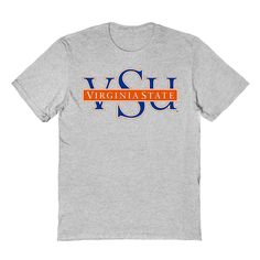 Show off your style and support your favorite team in this classically fit t-shirt, officially licensed by the NCAA. This shirt is made with ringspun fabric and includes a screen print on the center front. Wear it showing your school pride or cheering for your favorite team gameday, or every day. University T Shirt Design Ideas, College Tshirt Designs, Virginia State University, School Shirt Designs, Spirit Store, University Shirt, Virginia State, University Tshirt, College T Shirts