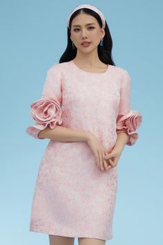 Featuring intricate floral appliques and a trapezoid design, this dress exudes elegance. With its above the knee length, it's perfect for any occasion. Make a statement and stand out in this stunning dress. Elegant Floral Applique Spring Dress, Elegant Spring Dresses With Floral Applique, Spring Silk Dress With Floral Applique, Elegant Floral Applique Mini Dress For Cocktail, Elegant Cocktail Mini Dress With Floral Applique, Formal Fitted Dress With Floral Applique, Silk Dress With Floral Applique For Evening, Silk Evening Dress With Floral Applique, Elegant Mini Length Dress With Floral Applique