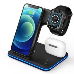 an apple watch and charging station are shown