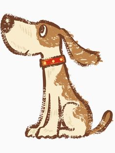 a drawing of a dog wearing a red collar sitting down and looking to the side